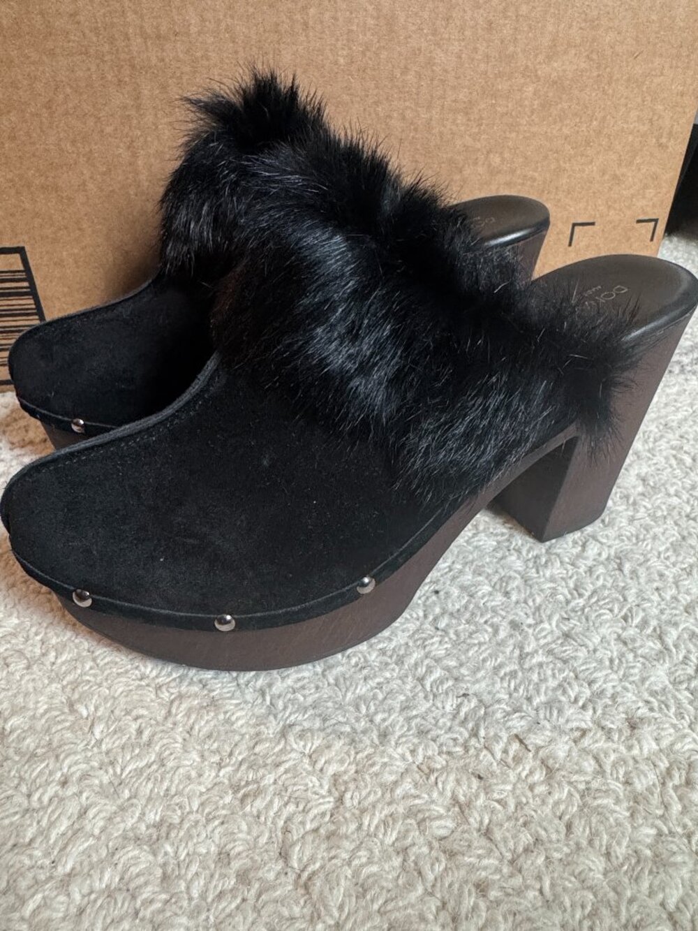 Donald J. Pliner Black Suede Fur Trim Platform